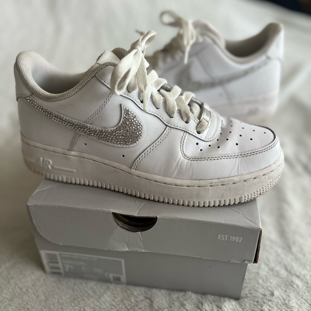 Women’s Nike Air Force Sneakers with Rhinestone Swoosh
